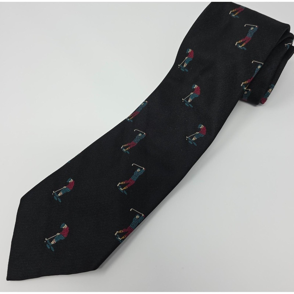 Robert Talbott Necktie Mens OS Black Golfer Silk Hand Sewn Made in‎ USA MacNeil
